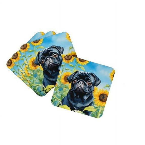 Carolines Treasures DAC6144FC 3.5 x 3.5 in. Pug in Sunflowers Foam Coasters - Set of 4