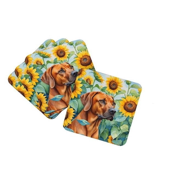 Carolines Treasures DAC6149FC 3.5 x 3.5 in. Rhodesian Ridgeback in Sunflowers Foam Coasters - Set of 4