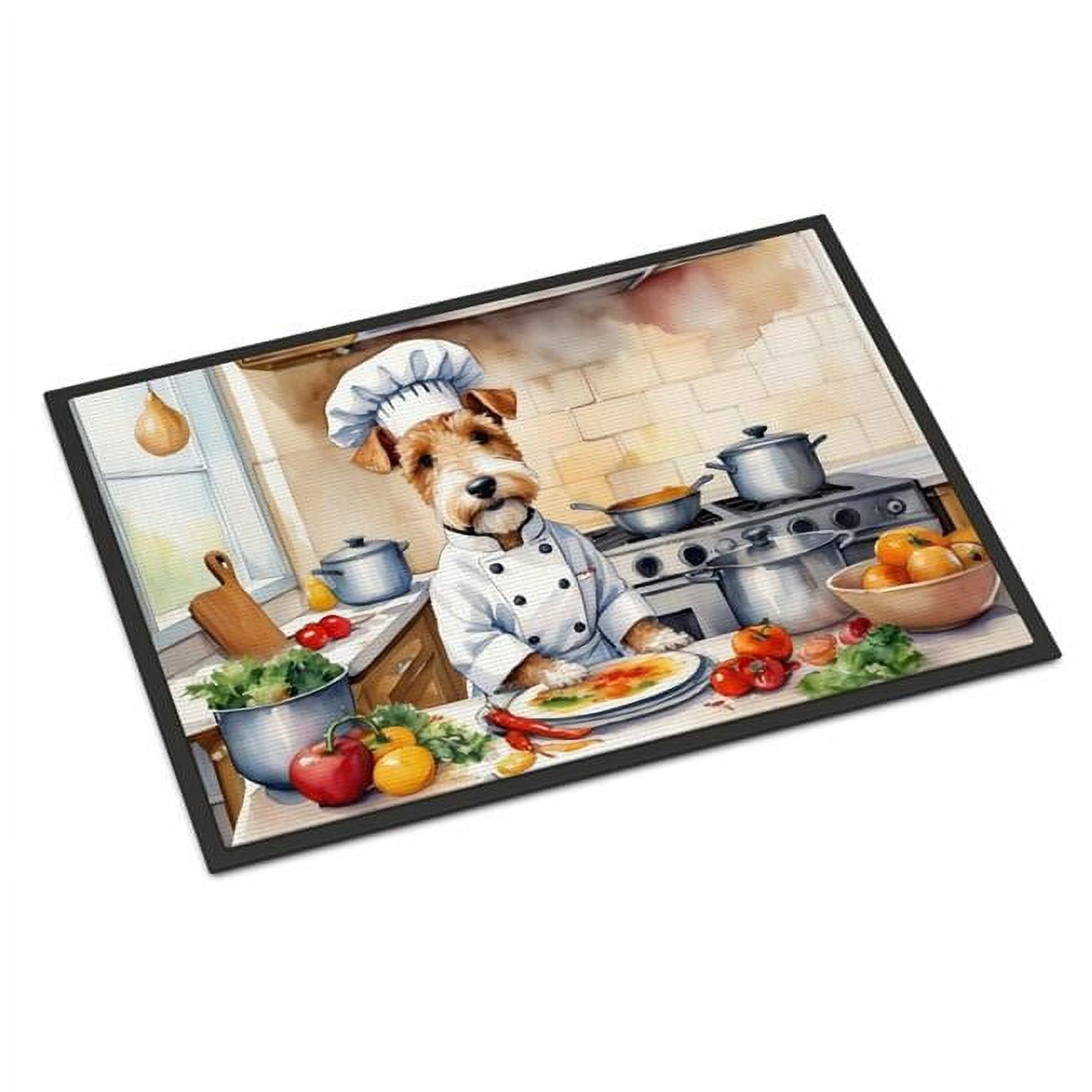 Caroline's Treasures DAC6250JMAT Fox Terrier The Chef Doormat Front Door Mat Indoor Outdoor Rugs for Entryway, Non Slip Washable Low Pile, 24H X 36W