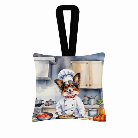 Carolines Treasures DAC6296PO3 3.5 x 3.5 in. Papillon The Chef Hanging Square Fabric Ornament