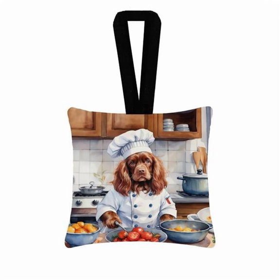 Carolines Treasures DAC6331PO3 3.5 x 3.5 in. Sussex Spaniel The Chef Hanging Square Fabric Ornament