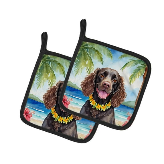 Carolines Treasures DAC6355PTHD 7.5 x 7.5 in. Unisex Water Spaniel Luau Pair of Pot Holder