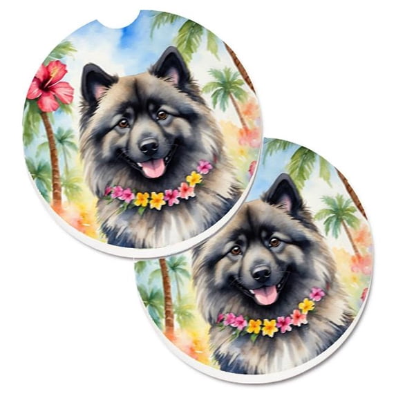 Carolines Treasures DAC6458CARC 2.5 x 2.5 in. Keeshond Luau Cup Holder Car Coasters - Set of 2