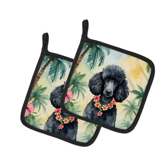 Carolines Treasures DAC6497PTHD 7.5 x 7.5 in. Unisex Black Poodle Luau Pair of Pot Holder