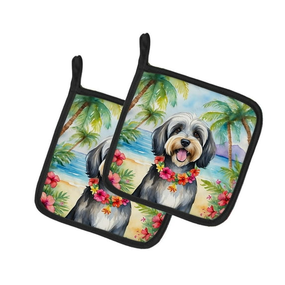 Carolines Treasures DAC6529PTHD 7.5 x 7.5 in. Unisex Tibetan Terrier Luau Pair of Pot Holder