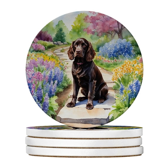 Carolines Treasures DAC6583RCS4 4 x 4 in. Boykin Spaniel Spring Path Sandstone Coasters - Large - Pack of 4