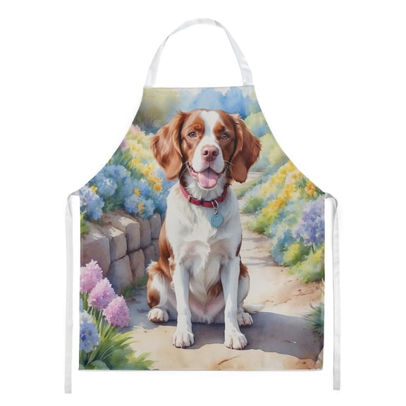 Caroline's Treasures Brittany Spaniel Spring Path Apron Cooking Kitchen Server Baking Crafts Gardening for Adult Women Men, Unisex, Large, Multicolor