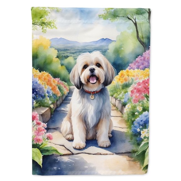 Caroline's Treasures DAC6667CHF Lhasa Apso Spring Path House Flag Large Porch Sleeve Pole Decorative Outside Yard Banner Artwork Wall Hanging, Polyester, House Size, Multicolor