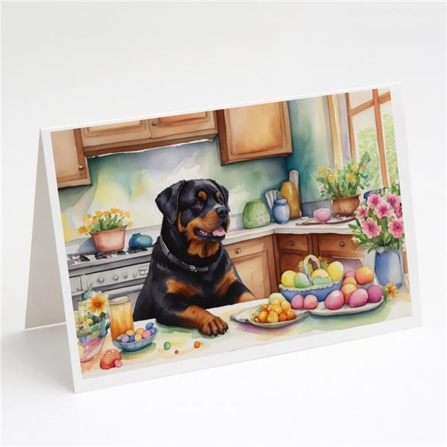 Carolines Treasures DAC6887GCA7P 5 x 7 in. Decorating Easter Rottweiler Greeting Cards - Pack of 8