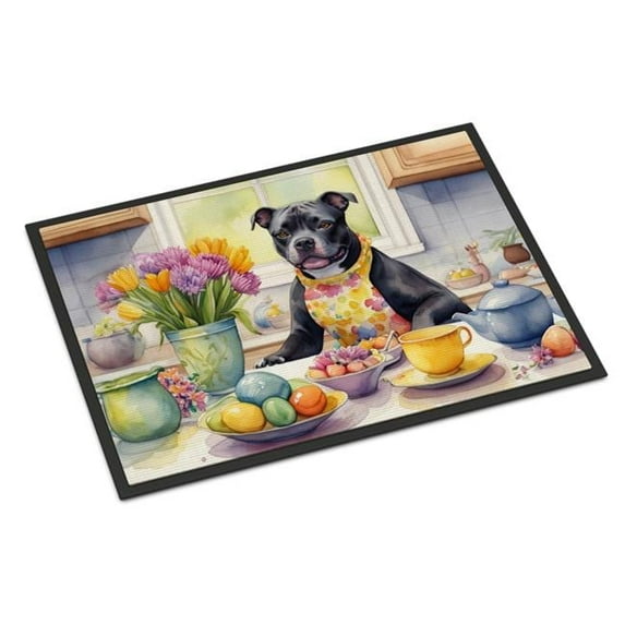 Carolines Treasures DAC6909JMAT 24 x 36 in. Decorating Easter Staffordshire Bull Terrier Doormat