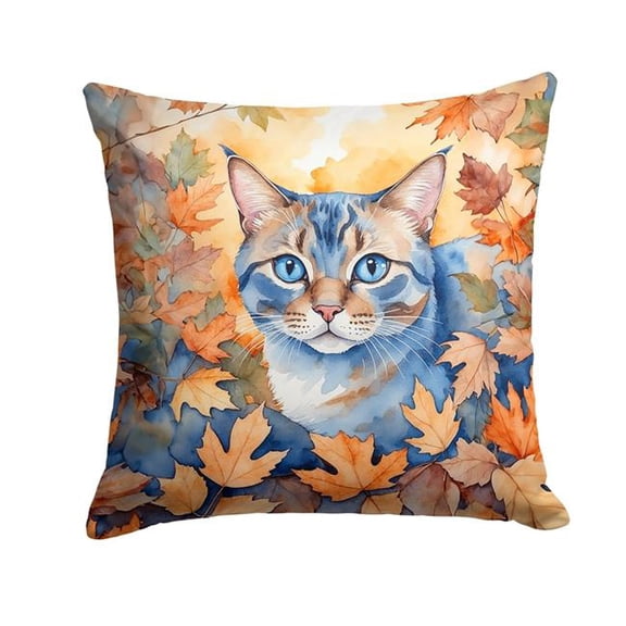Carolines Treasures DAC7155PW1818 18 x 18 in. Ojos Azules Cat in Fall Leaves Throw Pillow