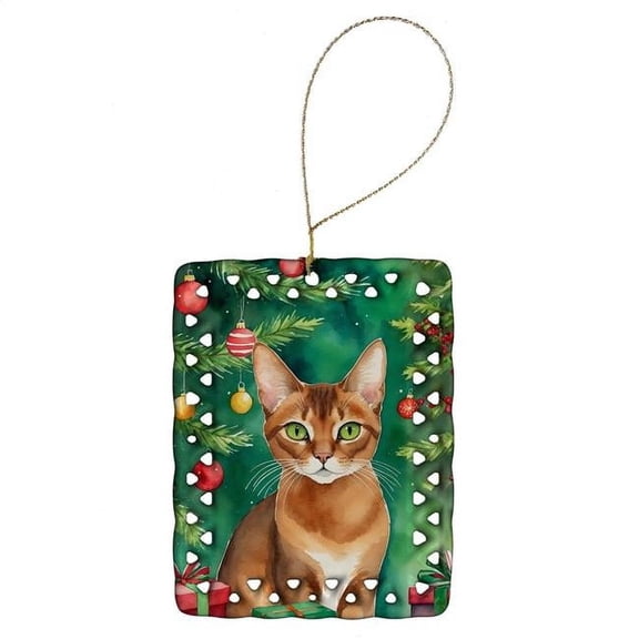 Carolines Treasures DAC7186CO2 3.4 x 2.6 in. Abyssinian Cat by the Christmas Tree Porcelain Ornament