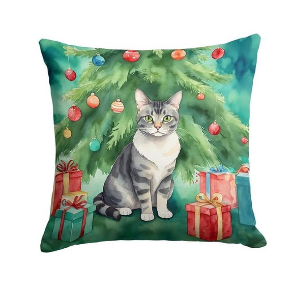 Carolines Treasures DAC7218PW1818 18 x 18 in. German Rex Cat by the Christmas Tree Throw Pillow