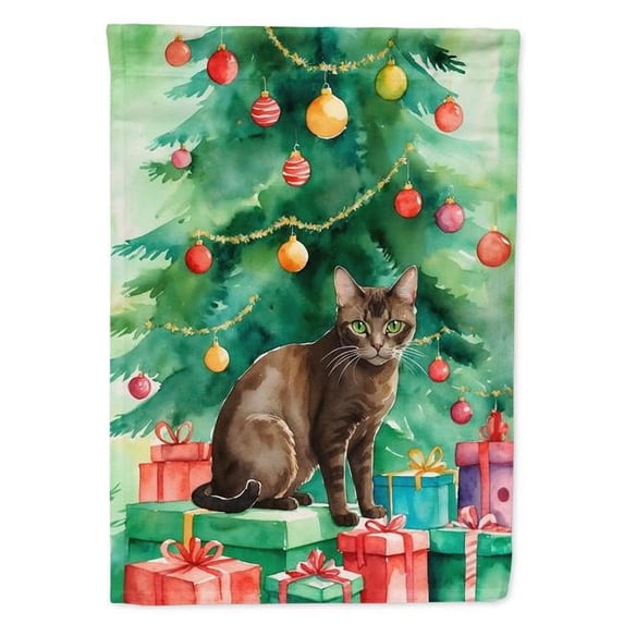 Carolines Treasures DAC7219GF 15.5 x 11.25 in. Havana Brown Cat by the Christmas Tree Garden Flag