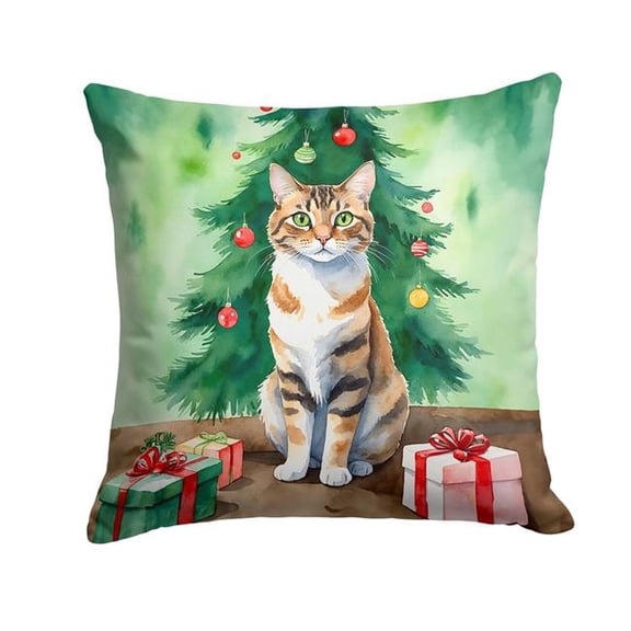 Carolines Treasures DAC7242PW1818 18 x 18 in. Owyhee Bob Cat by the Christmas Tree Throw Pillow
