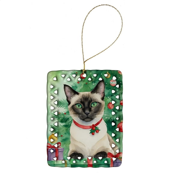 Carolines Treasures DAC7256CO2 3.4 x 2.6 in. Siamese Cat by the Christmas Tree Porcelain Ornament