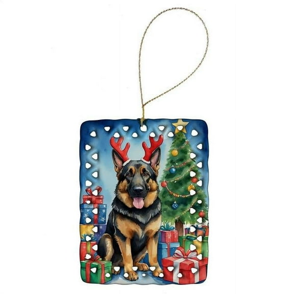 Carolines Treasures DAC7786CO2 3.4 x 2.6 in. German Shepherd Christmas Reindeer Porcelain Ornament