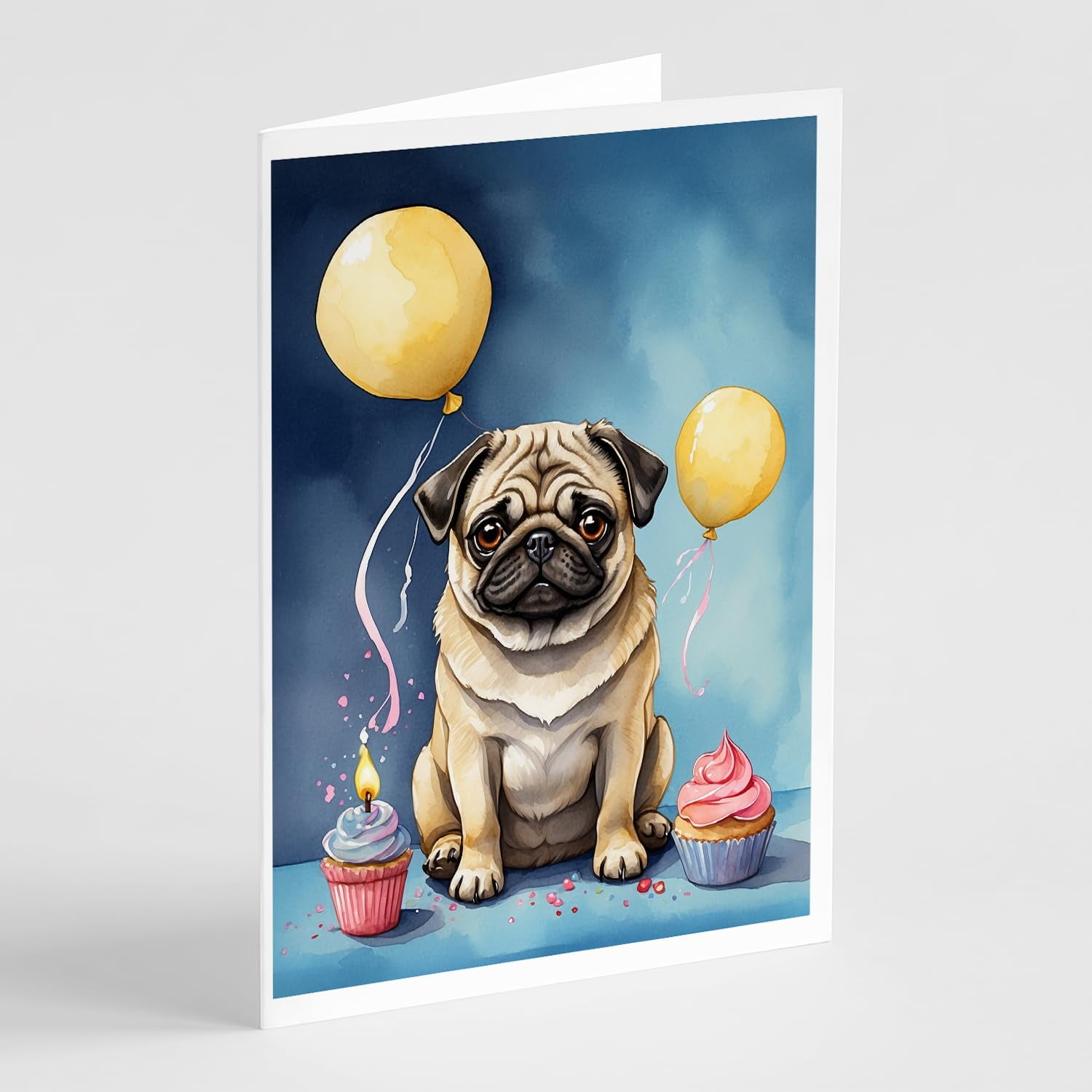 Carolines Treasures DAC8035GCA7P 5 x 7 in. Pug Happy Birthday Greeting Cards - Pack of 8