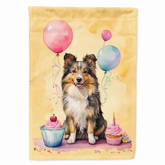 Carolines Treasures DAC8048CHF 40 x 28 in. Sheltie Happy Birthday House Flag