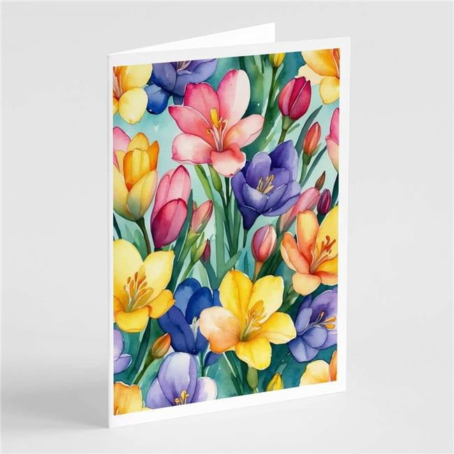 Carolines Treasures DAC8596GCA7P 5 x 7 in. Freesia Flowers Greeting Cards - Pack of 8