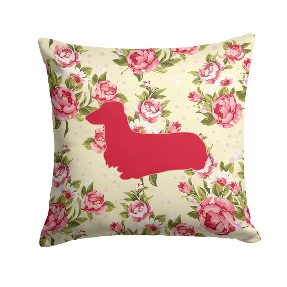 Carolines Treasures Dachshund Shabby Chic Yellow Roses Fabric Decorative Pillow 14Hx14W multicolor