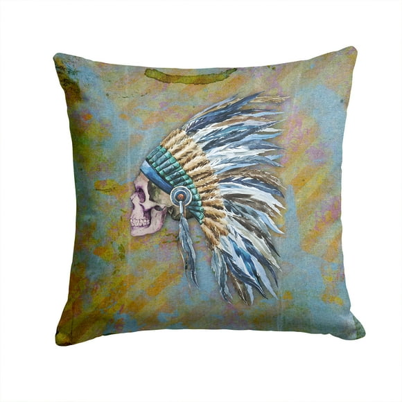 Carolines Treasures Day of the Dead Indian Chief Skull Fabric Decorative Pillow 14Hx14W multicolor