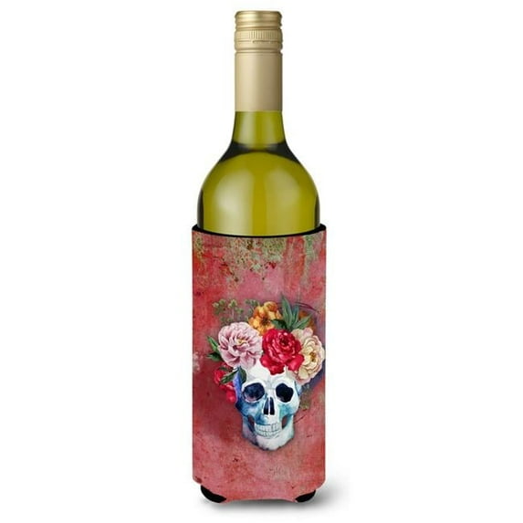 Carolines Treasures Day of the Dead Red Flowers Skull Wine Bottle Beverge Insulator Hugger - Red
