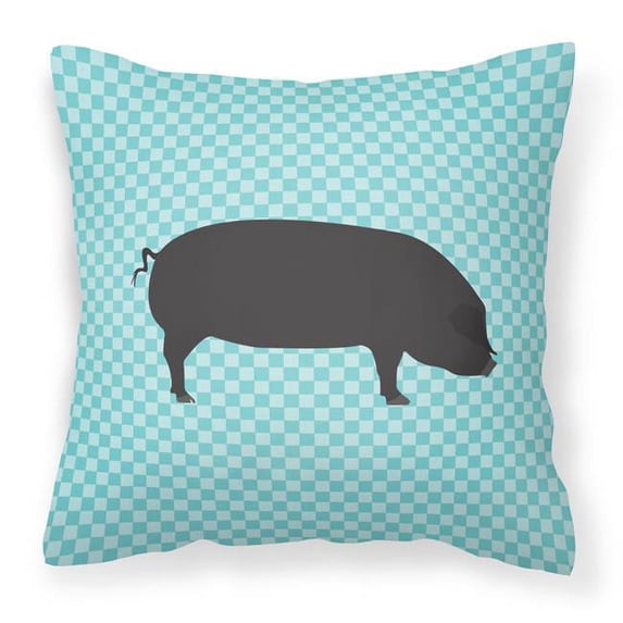 Carolines Treasures BB8105PW1818 Devon Large Black Pig Blue Check Fabric Decorative Pillow, 18 x 18 in.