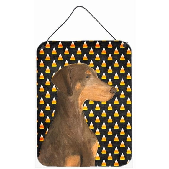 Carolines Treasures Doberman Candy Corn Halloween Portrait Aluminum Metal Wall & Door Hanging Prints - 12 x 16 in.