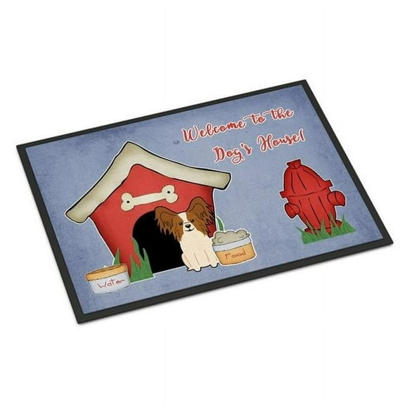 Carolines Treasures Dog House Collection Papillon Red White Door Mat Indoor Rug or Outdoor Welcome Mat 18x27 Doormat