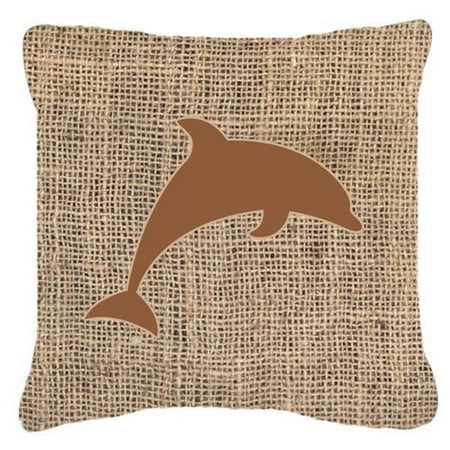 Carolines Treasures Dolphin Burlap And Brown Indoor & Outdoor Fabric Decorative Pillow
