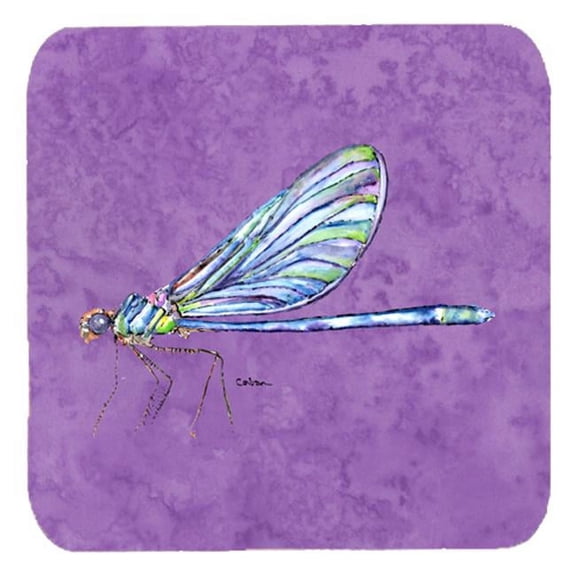 Carolines Treasures  Dragonfly On Purple Foam Coasters- Set Of 4 - Purple