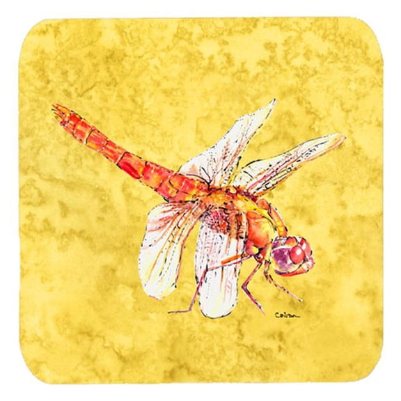 Carolines Treasures  Dragonfly On Yellow Foam Coasters- Set Of 4 - Yellow