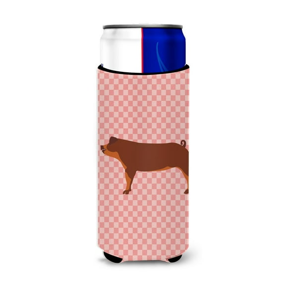 Carolines Treasures Duroc Pig Pink Check Michelob Ultra Hugger for slim cans Slim Can multicolor
