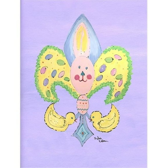 Carolines Treasures  Easter Bunny Rabbit Fleur de lis House Size Canvas Flag 28 x 40 in.