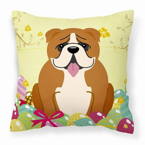 Carolines Treasures BB6120PW1818 Easter Eggs English Bulldog Red White Fabric Decorative Pillow