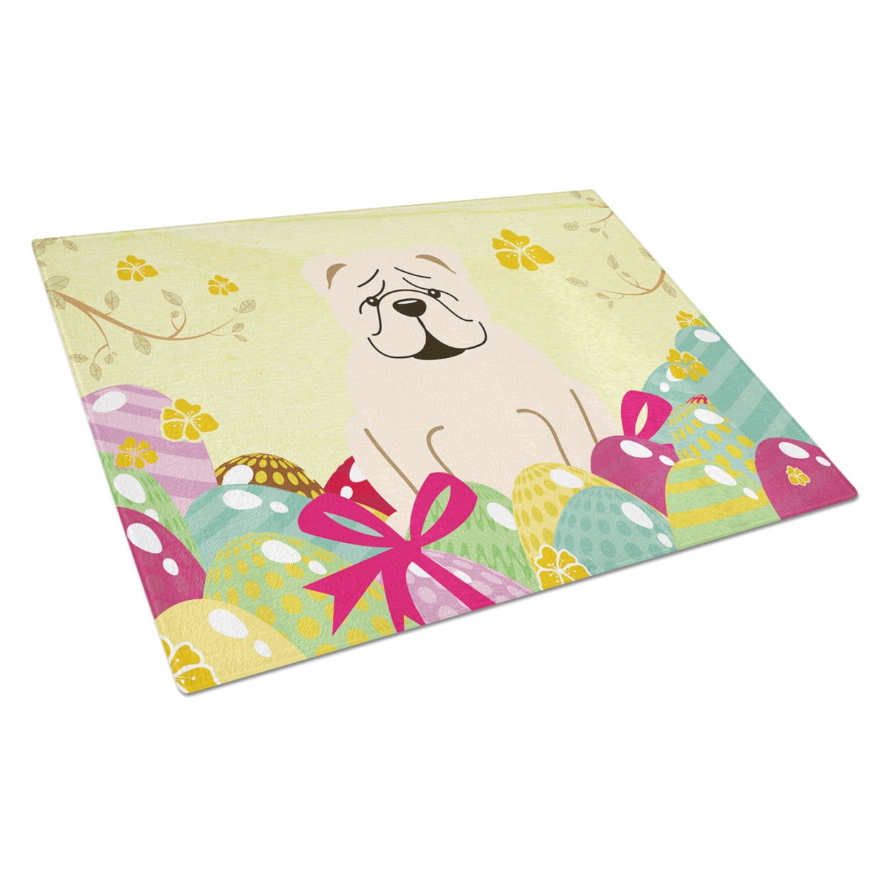 Carolines Treasures Easter Eggs English Bulldog White Glass Cutting Board Large 12H x 16W multicolor