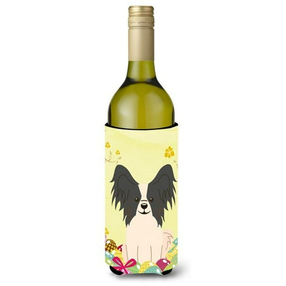 Carolines Treasures BB6076LITERK Easter Eggs Papillon Black White Wine Bottle Beverge Insulator Hugger