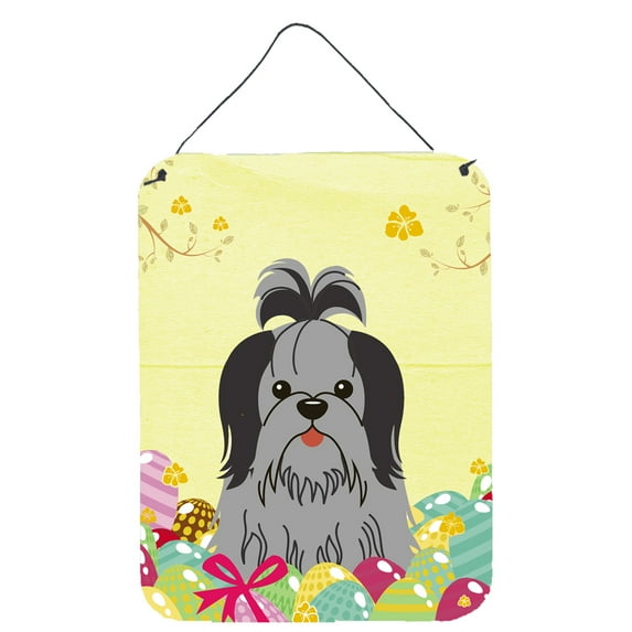 Carolines Treasures BB6089DS1216 Easter Eggs Shih Tzu Black Silver Wall or Door Hanging Prints