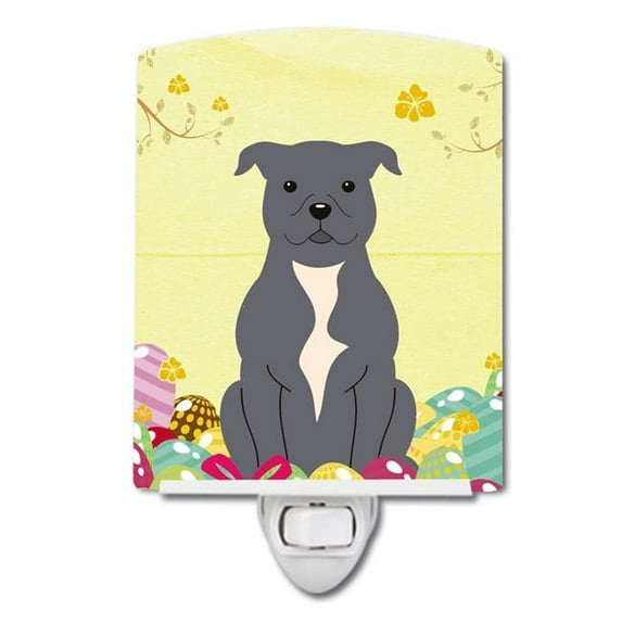 Carolines Treasures Easter Eggs Staffordshire Bull Terrier Blue Ceramic Night Light