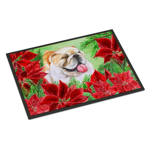 English Bulldog Poinsettas Door Mat