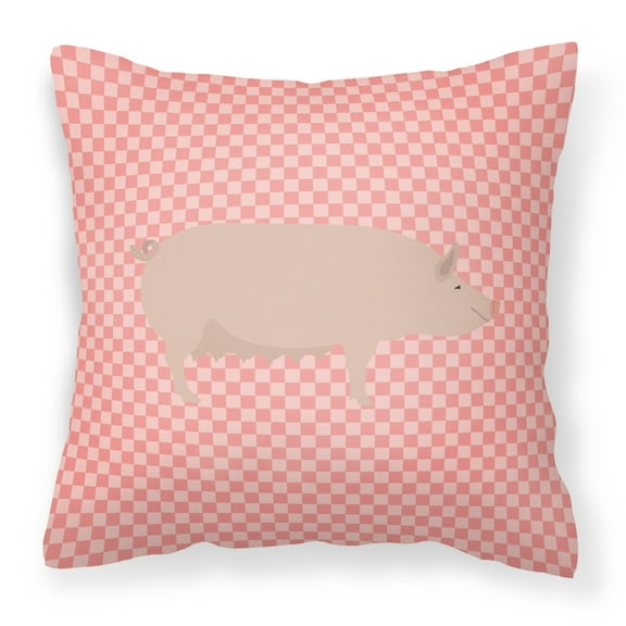 Carolines Treasures English Large White Pig Pink Check Fabric Decorative Pillow 14Hx14W multicolor