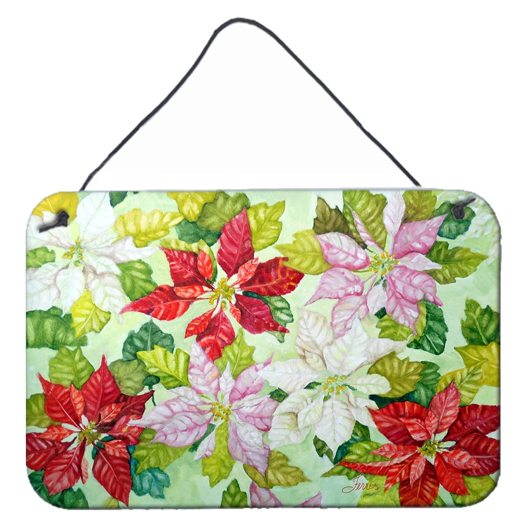 Multicolor Aluminum Poinsettias Wall Decor with Black Hanging Rope