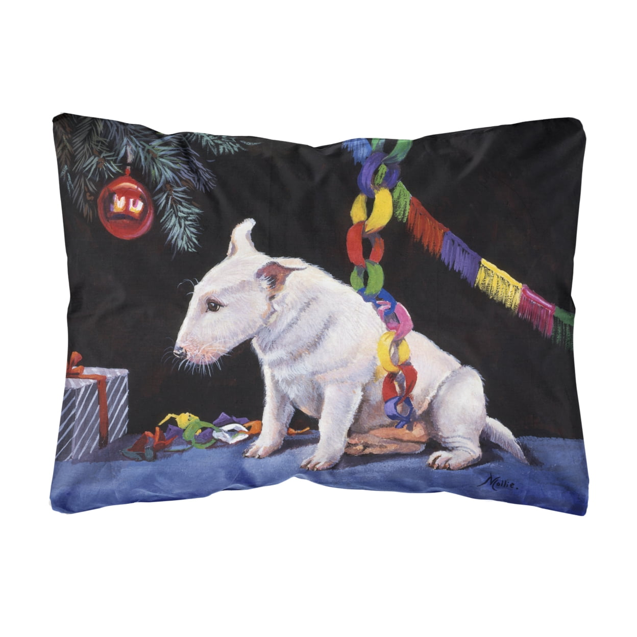 Carolines Treasures FMF0012PW1216 Bull Terrier under the Christmas Tree Canvas Fabric Decorative Pillow, 12H x16W,