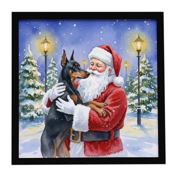Carolines Treasures FNT1031MFP88 8 x 8 in. Doberman Pinscher with Santa Claus Framed Metal Print
