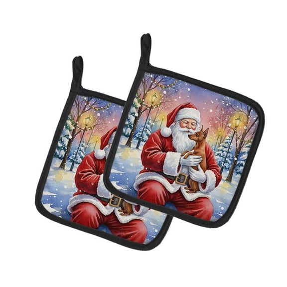 Carolines Treasures FNT1057PTHD 7.5 x 7.5 in. Red Miniature Pinscher with Santa Claus Pot Holders, Pack of 2