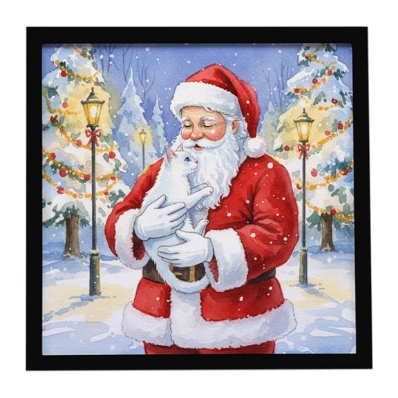 Carolines Treasures FNT1127MFP88 8 x 8 in. Khao Manee Cat with Santa Claus Framed Metal Print