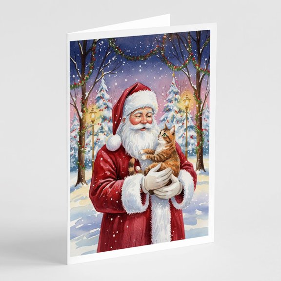 Carolines Treasures FNT1146GCA7P 5 x 7 in. Patched Tabby Cat with Santa Claus Greeting Cards, Pack of 8