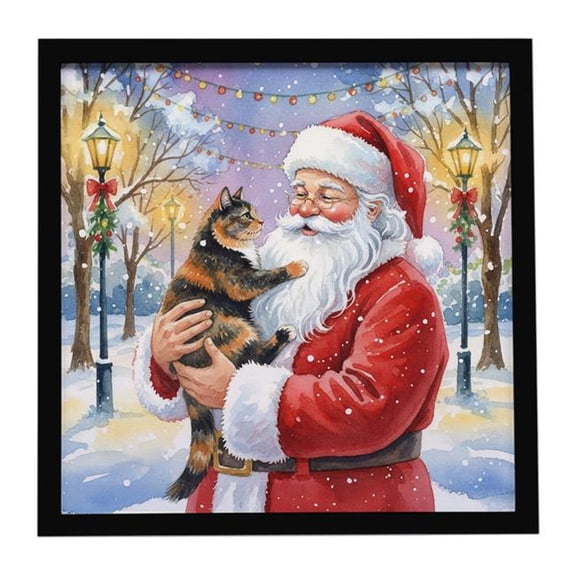 Carolines Treasures FNT1167MFP88 8 x 8 in. Tortoiseshell Cat with Santa Claus Framed Metal Print