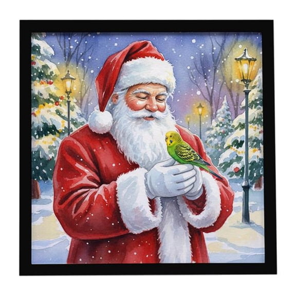 Carolines Treasures FNT1179MFP88 8 x 8 in. Budgerigar with Santa Claus Framed Metal Print